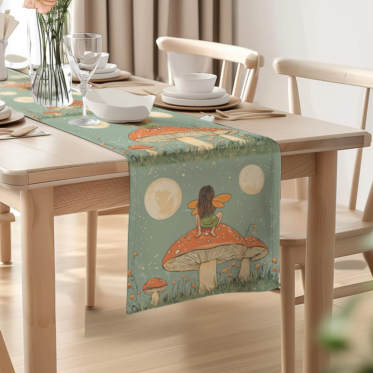 decorations table runner Midsummer Mushroom Whimsical Tablecloth for Home Kitchen Party Settings Gift Ideas,Dinner Setting
