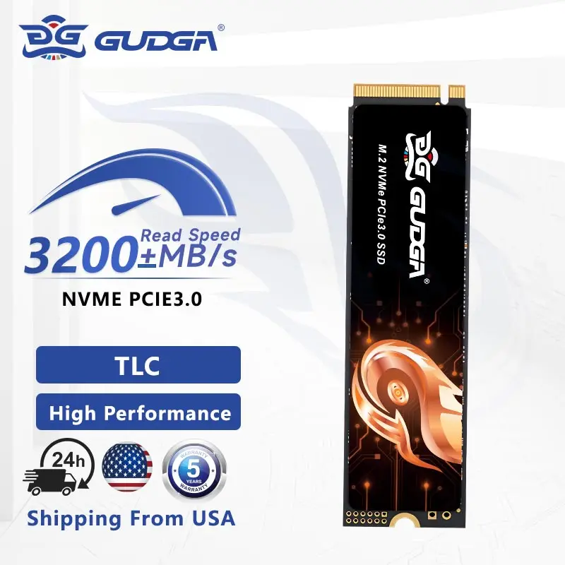 GUDGA NVME SSD PCIe 3.0 128GB 256GB 512GB 1TB  3200 MB/S PCIe 3.0 TLC Chip Internal Soild State Drive For Compatible Desktop&Lap