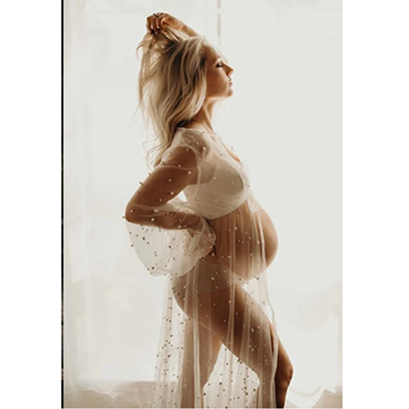 Pearl Maternity Dress  Photoshoot Multi layer perspective  Bridal Lingerie Baby Shower Dress платье для беременных فساتين حوامل