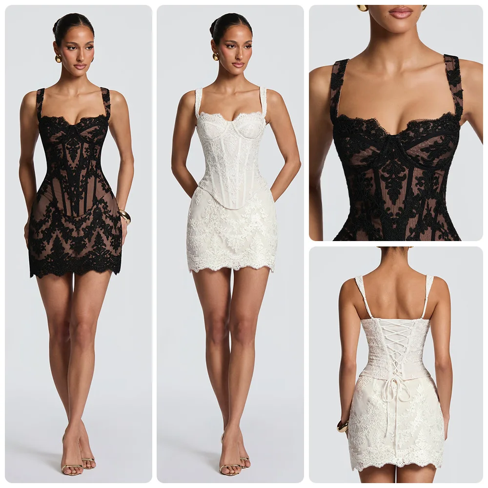 Lace Embroidered Fishbone Corset. Lay Off Short Clothes Two-piece Set French-style Light Bet Clothes, Waist-cinching Sexy Y2k、