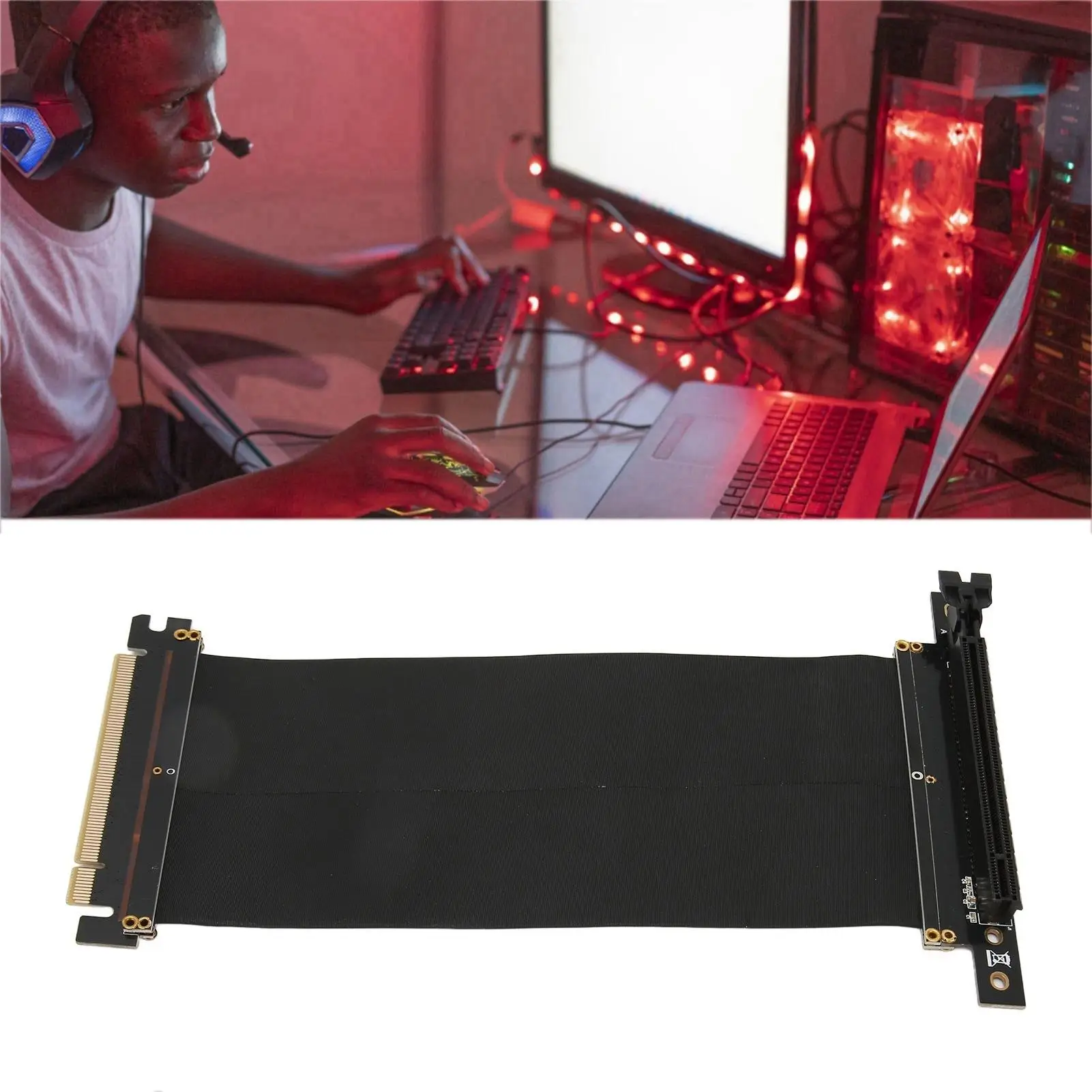 PCIe 3.0 X16 Right Angle Extender Cable 128Gbps for GTX 1080/1080Ti/RTX 2060 GPU - EMI Shielded Extension