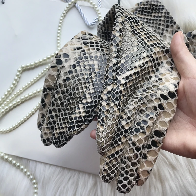 Long Genuine Leather Gloves No Lining Soft Sheepskin Snake Pattern Custom Made Women Elbow Gloves T stage gloves