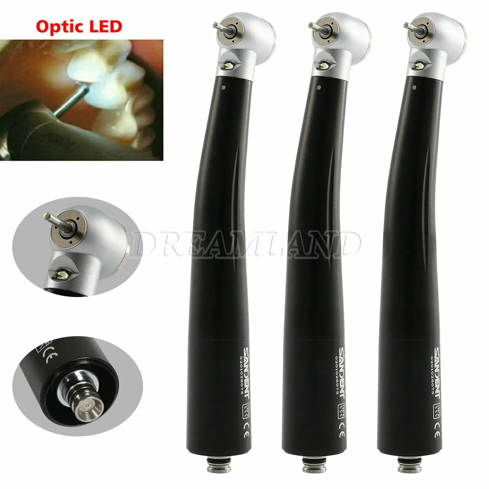 3PCS Dental LED E-generator Light High Speed Handpiece Push Button Turbine Fit NSK 4 Hole Quick Coupler