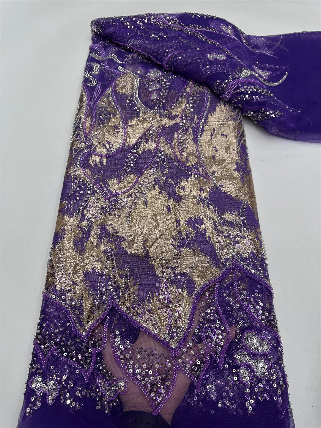 New Design African Beaded Lace Fabric 2025 High Quality Nigerian Wedding Material Luxury Beads French Sequins Dress Fabric Party