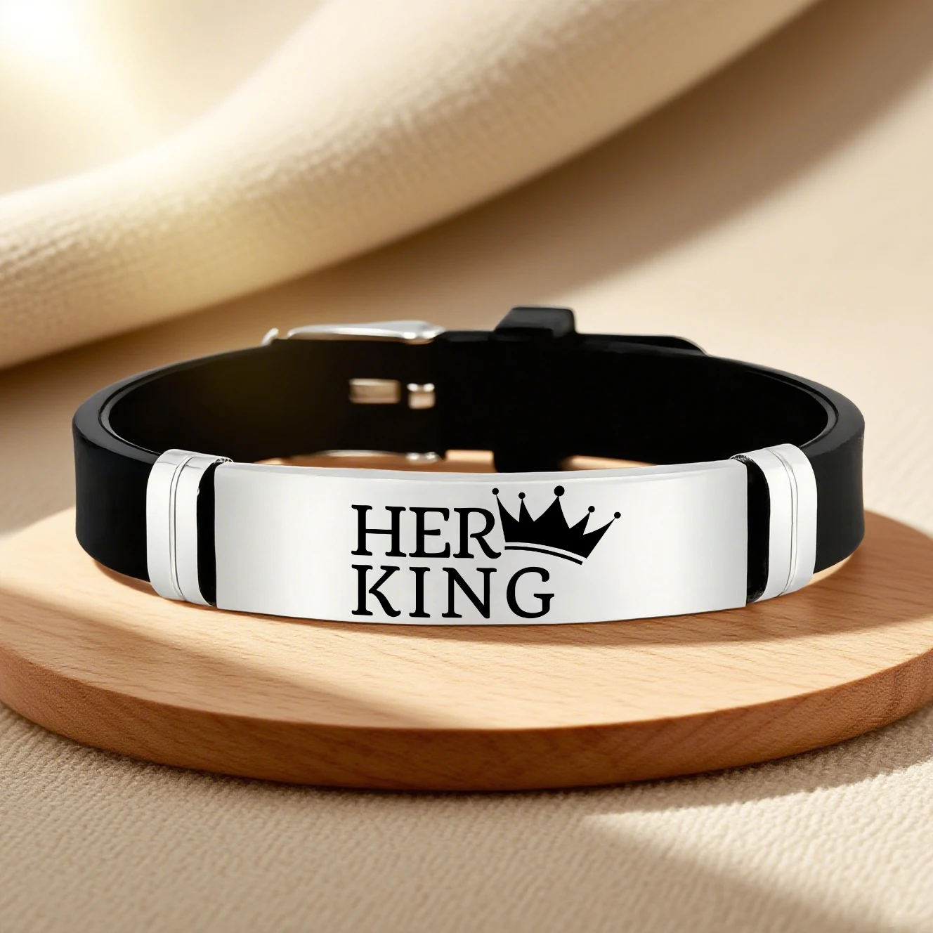 1/2 قطعة سوار زوجين من الفولاذ المقاوم للصدأ على شكل تاج "هير كينغ، هدية حب أنيقة للأزواج