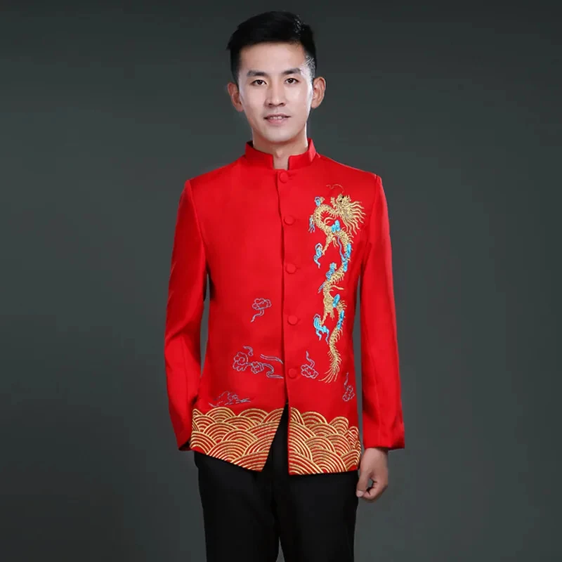 

★Halloween Cosplay Costume Red chinese style top new year traditional clothes for men plus size wedd♥ All corners of the country