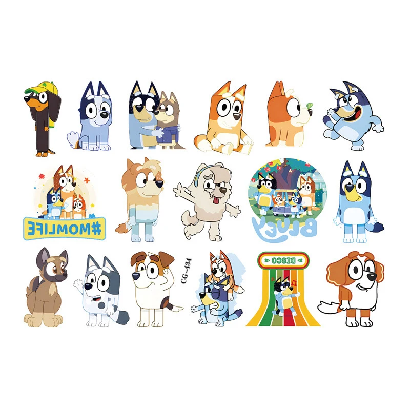 Bluey Family And Friends Anime Cartoon Figures 8 Styles Disposable Transfer Tattoo Stickers Pictures Children Birthday Toys Gift