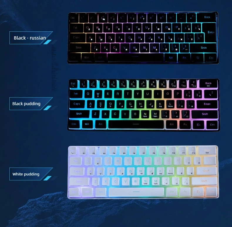 

Keyboard 60% RGB teclado gamer klawiatura ergonomic Pc Portable wired computer klavye white Usb clavier gamer keyboards מקלדת