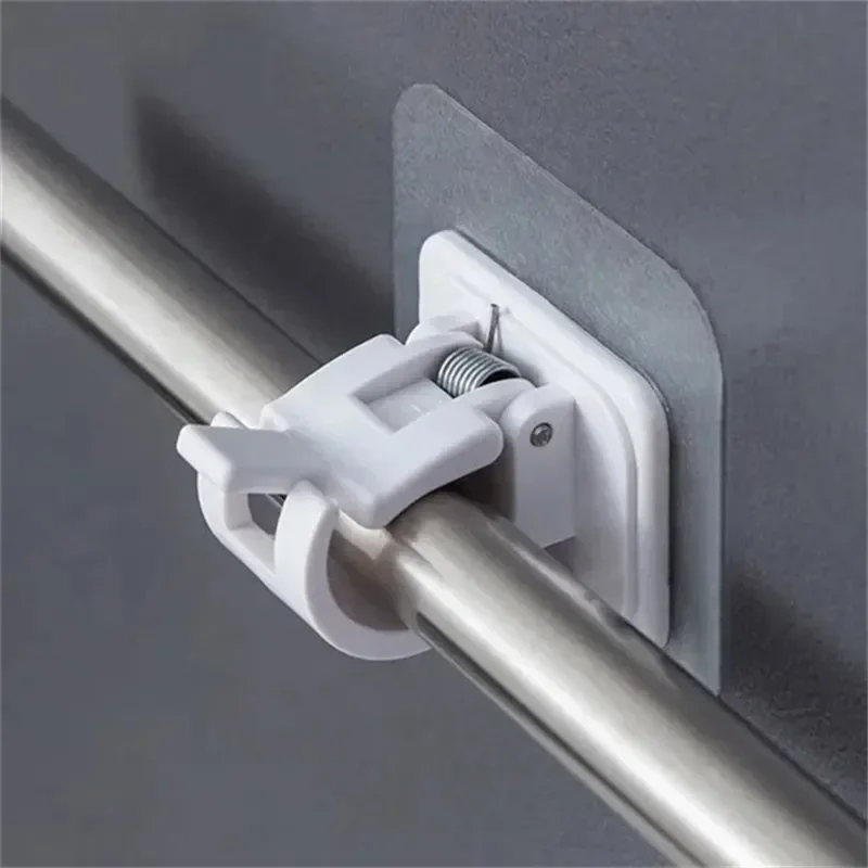 2PCS Retaining Clip Self Adhesive Curtain Hanging Rod Brackets Organized Pole Holders Bathroom Towel Bar Hook Support Clamps