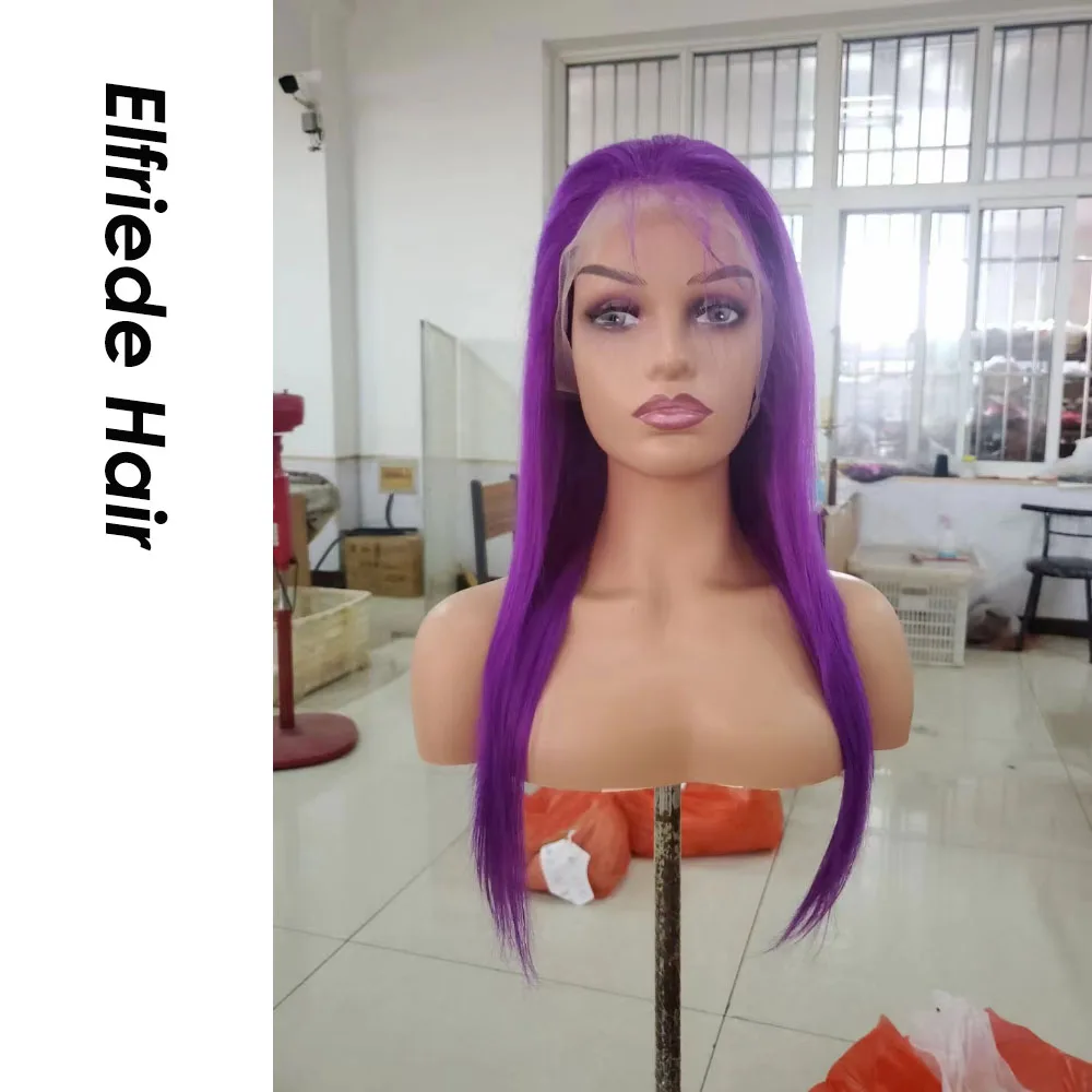 Elfriede #Purple Colored Straight Lace Front Wigs for Women 4x4 Lace Closure 13X4 13X6 HD Lace Frontal Wig Remy Human Hair Wigs