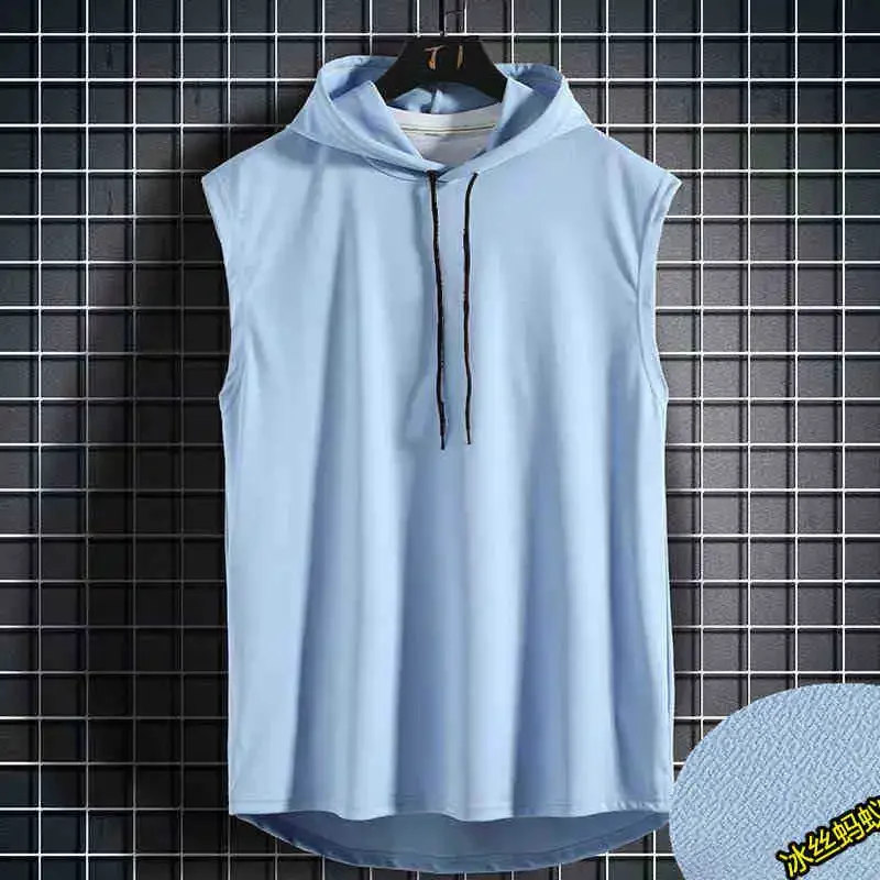 Men Tie Collar Hooded Sleeveless Vests Male Summer Loose Solid Hip Hop Tee Shirt Tops view 4