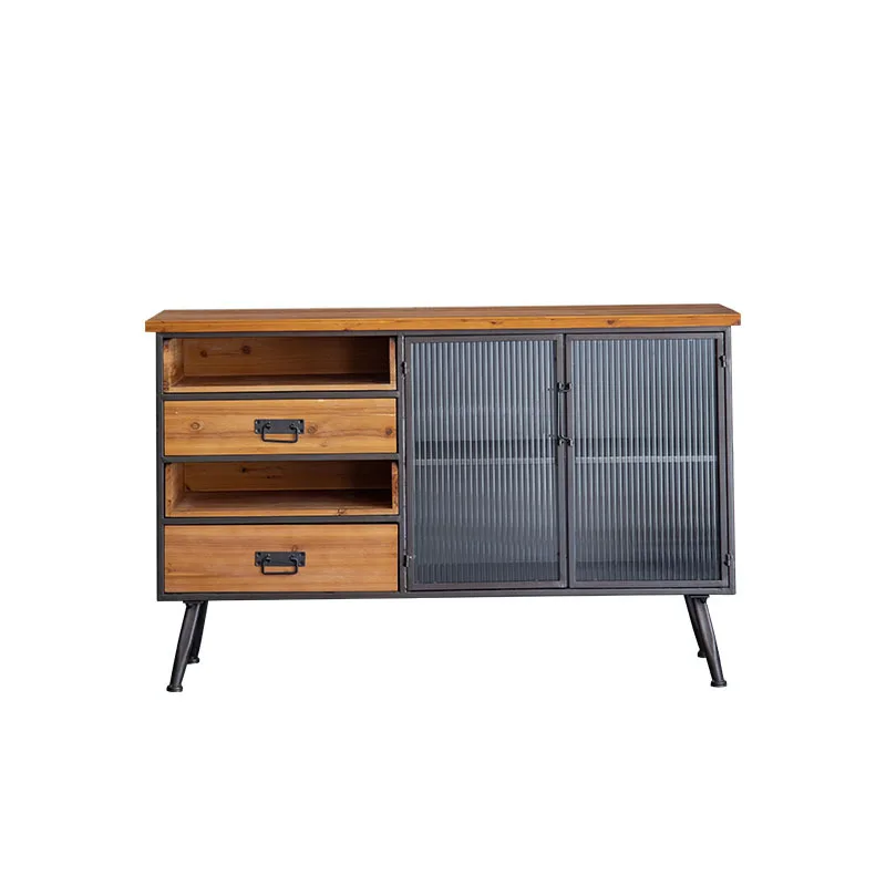 Loft Industrial Style Solid Wood Wrought Iron High-footed Side Cabinet American Retro Old Restaurant Coffee Shop Bar Dining Cabi