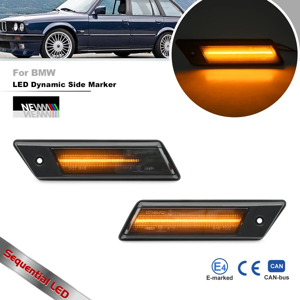 Smoked For BMW 3 5 6 7Series  E30 1982-1994 E28 E24 E23 Sequential LED Turn Signal Blinkers Indicators Side Marker Repeater Lamp