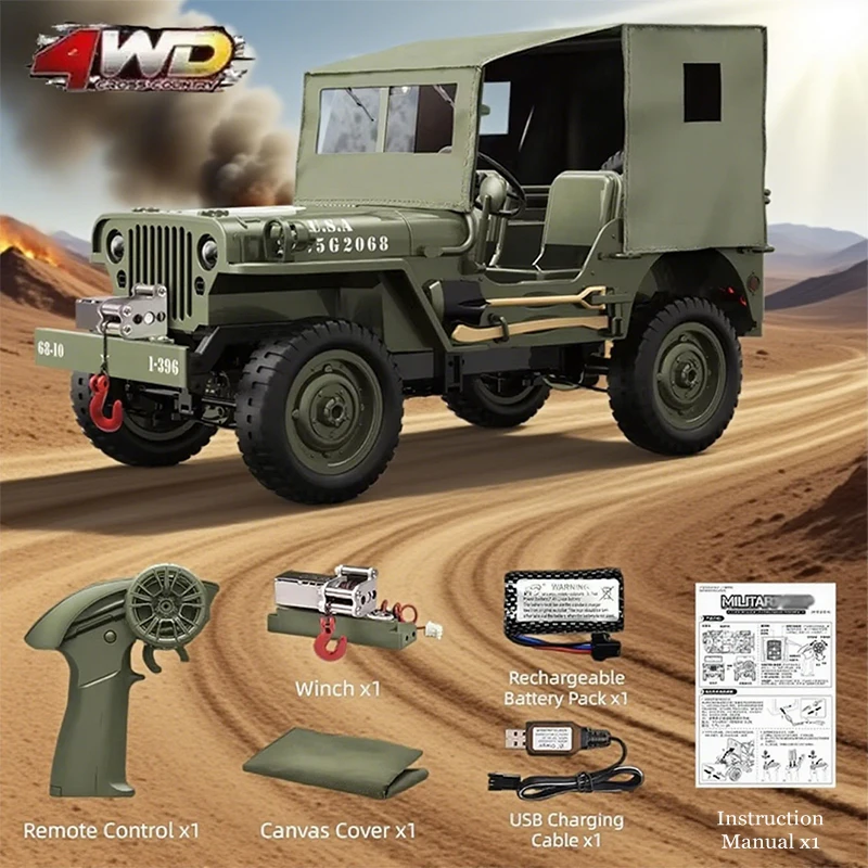 C8815 1/10 윌리스 RC카 1941 지프 윌리스 2.4g 4WD RTR 크롤러 등반 스케일 군용 트럭 오프로드 차량 성인용 장난감 선물용