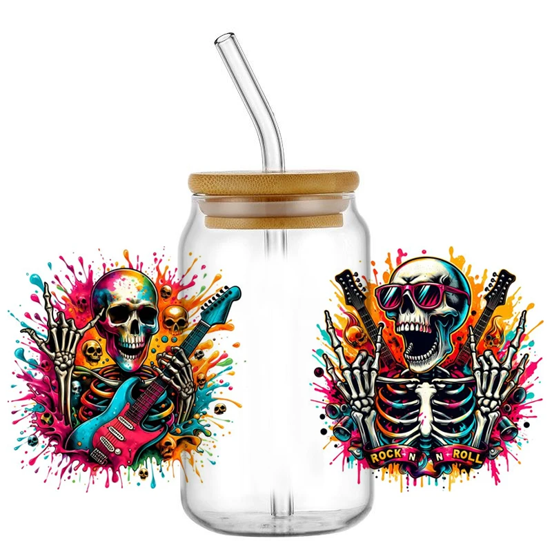 Skull Pumpkin Day decals Uv dtf Cup Wraps 16oz For Libbey Glass Can Cups Tumbler  transfer Printing