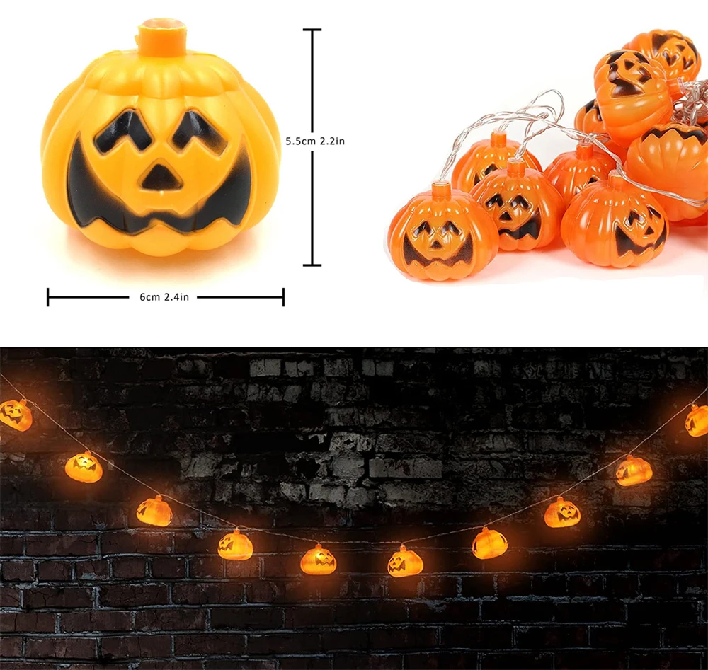 10/20/40 Đèn LED Bí Ngô Halloween Dây Đèn LED Hoạt Động Bằng Pin Cho Halloween Trong Nhà Ngoài Trời Sân Vườn Cho Tiệc