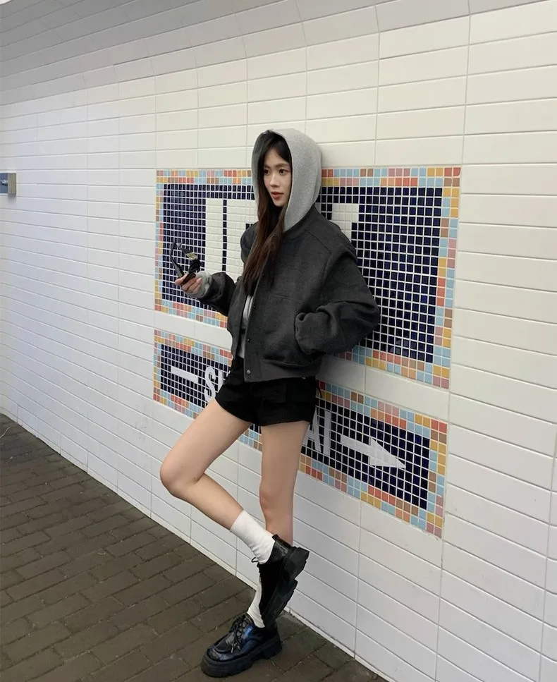 

Baseball Jackets Leather Womens 2025 Gradient Camouflage Panelled Buttons Spring Autumn Plush Baggy Oversized Multi-Colored Chic