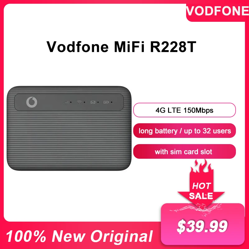 Original Vodafone R228T Pocket Router 150Mbps 4G LTE Wireless WiFi Portable Modem Mini Outdoor Hotspot With SIM Card Slot