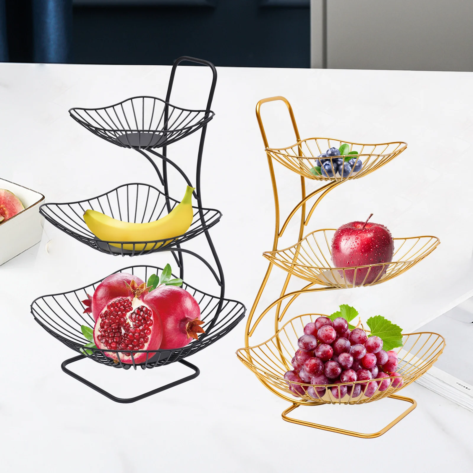 Metal Fruit Cake Tray Plate 3 Tier Storage Rack Fruit Plate Buffet Tea Break Cake Dessert Service Tray Fruit Plate Display