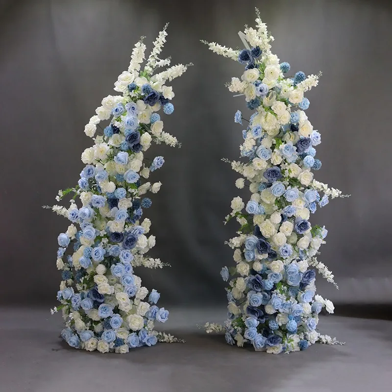 

Wedding props blue horns gate floral ornament wedding hall stage background decoration outdoor arch flower arrangement road guid