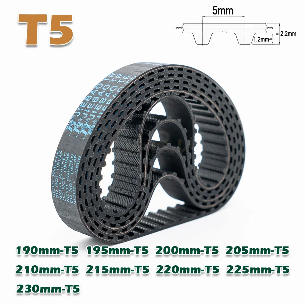 T5 Type Closed Loop Rubber Timing Belt Perimeter 190 195 200 205 210 215 222 225 230mm Transmission Width 6~40mm Drive Belt CNC