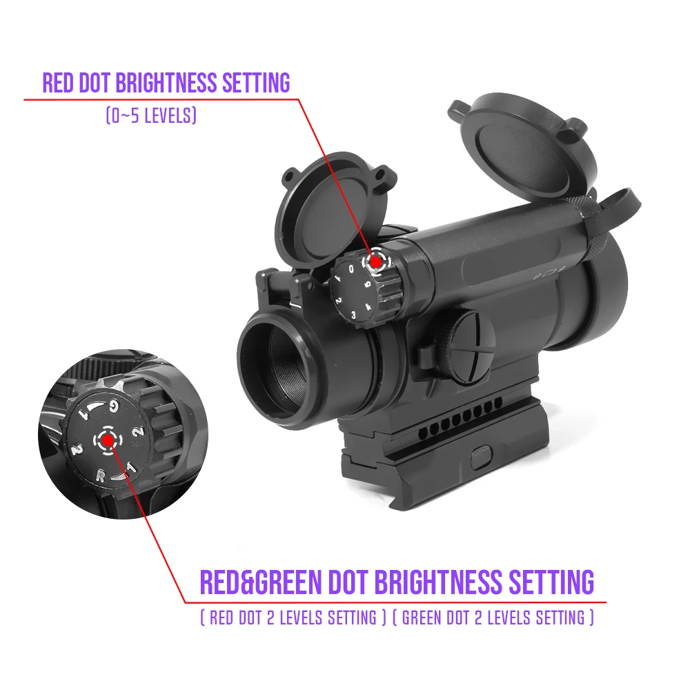 Airsoft M2/M4 M68 Red Dot Reflex Sight Jacht Scope 4MOA Met Flip-up Lens Covers MK18 Mount Volledige Origianl Markeringen