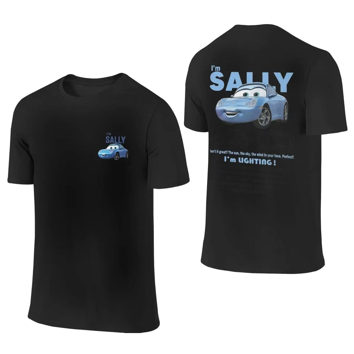 Men's Vintage Cars Sally T Shirts Lightning Mcqueen 100% Cotton Tops Front Back Two Sides Short Sleeve Round Neck Tees T-Shirt