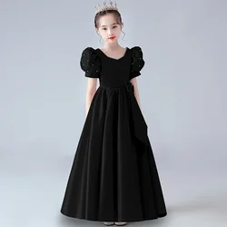 Black Flower girl Dress for Prom Teen Wedding Ceremony dresses Children costume 12 14 15 Years Kids Party Evening Ball Gown Robe