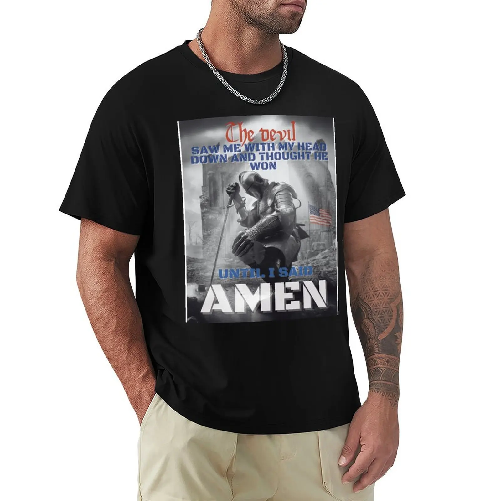 

The Devil Saw Me With My Head Down Thought He'D Won Until I Said Amen Crusader T-Shirt oversizeds men t shirt