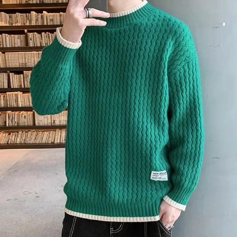 

Свободный мужской вязаный свитер, однотонный, с бриллиантами, японский, повседневный, длинный, круглый, теплый, из полиэфирного волокна