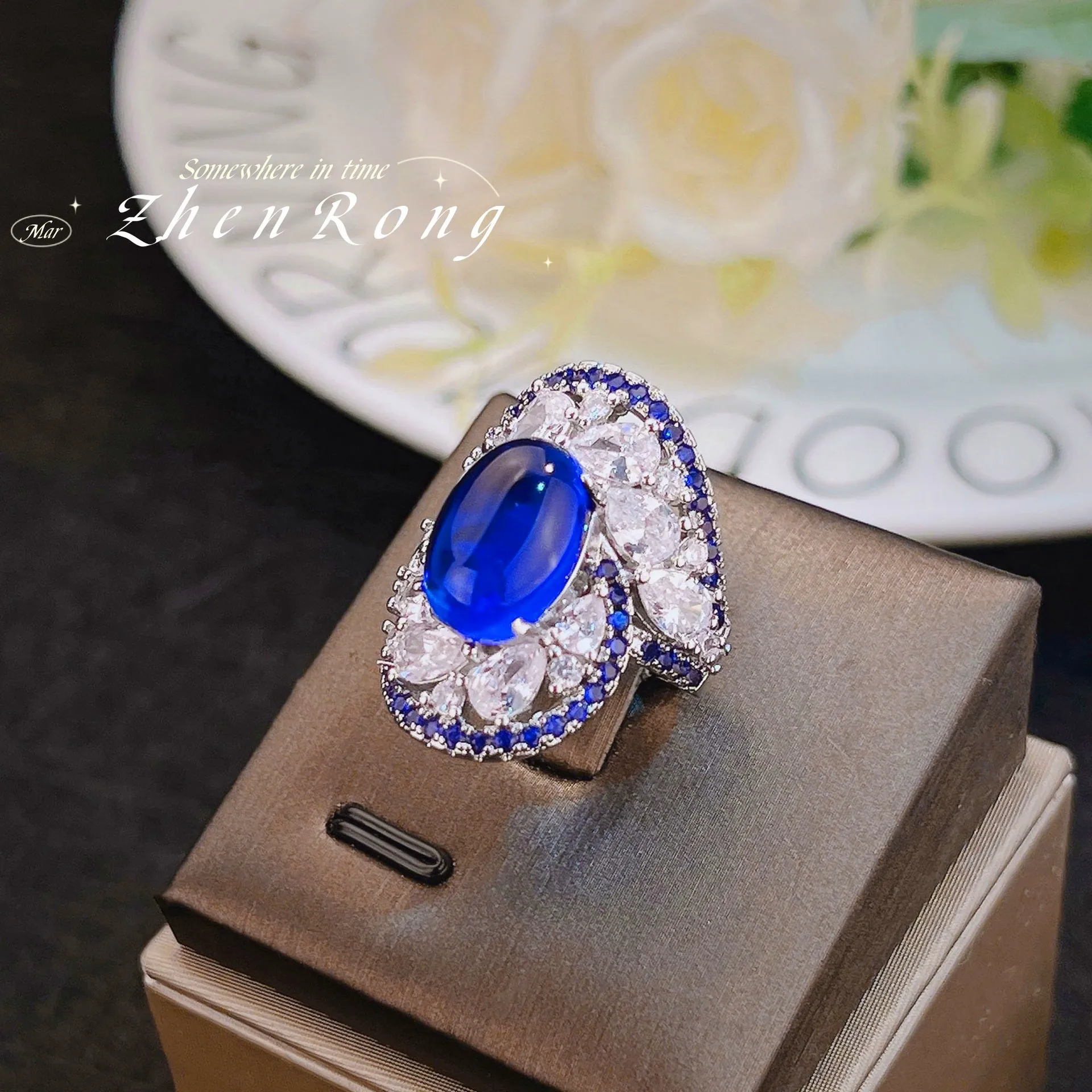 Luxury Vortex Design Sri Lanka Blue Spinel Rings For Women Wedding Engagement Ring Jewelry Valentine\'s Day Birthday Gifts