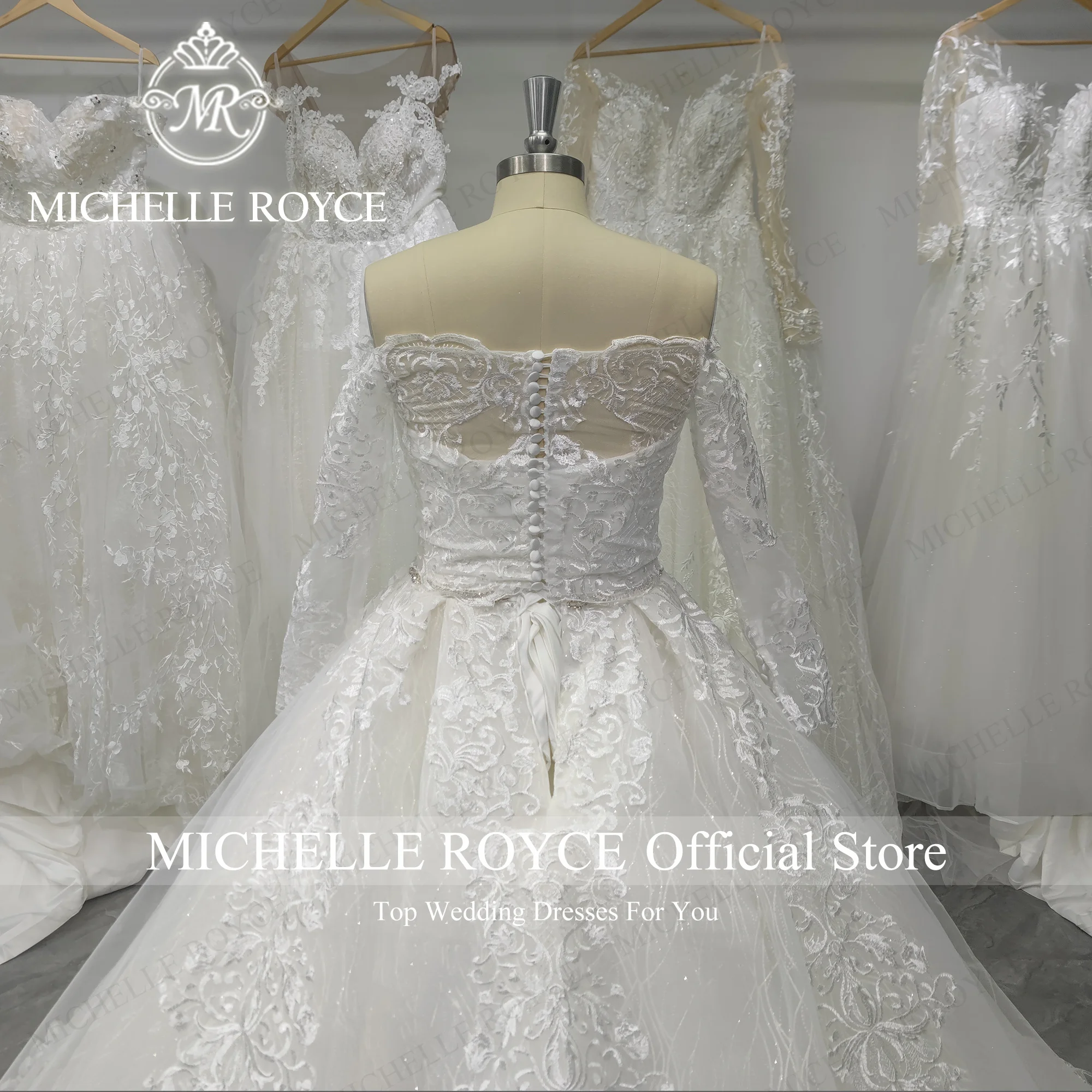 ميشيل رويس الكرة ثوب الزفاف للنساء مثير قارب الرقبة الديكور حزام التطريز خمر ثوب زفاف Vestidos De Novia
