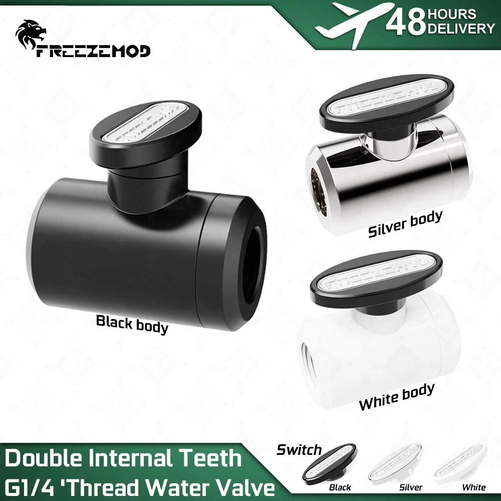 FREEZEMOD Brass Faucet G1/4 Thread Double Internal Thread Water Flow Control Valve Silver/White/Black PC Cooling MOD FM-YGNS