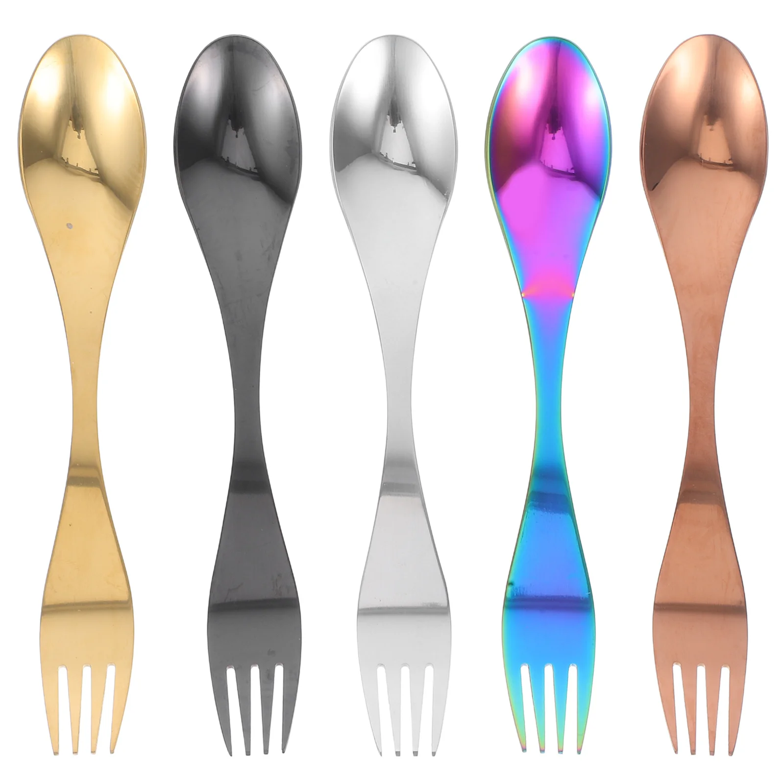 

5pcs Stainless Steel Spoon Fork 2-In-1 Spork Ergonomic Design Smooth Edge Mirror Finish Tableware Combo For Home Travel Outdoor