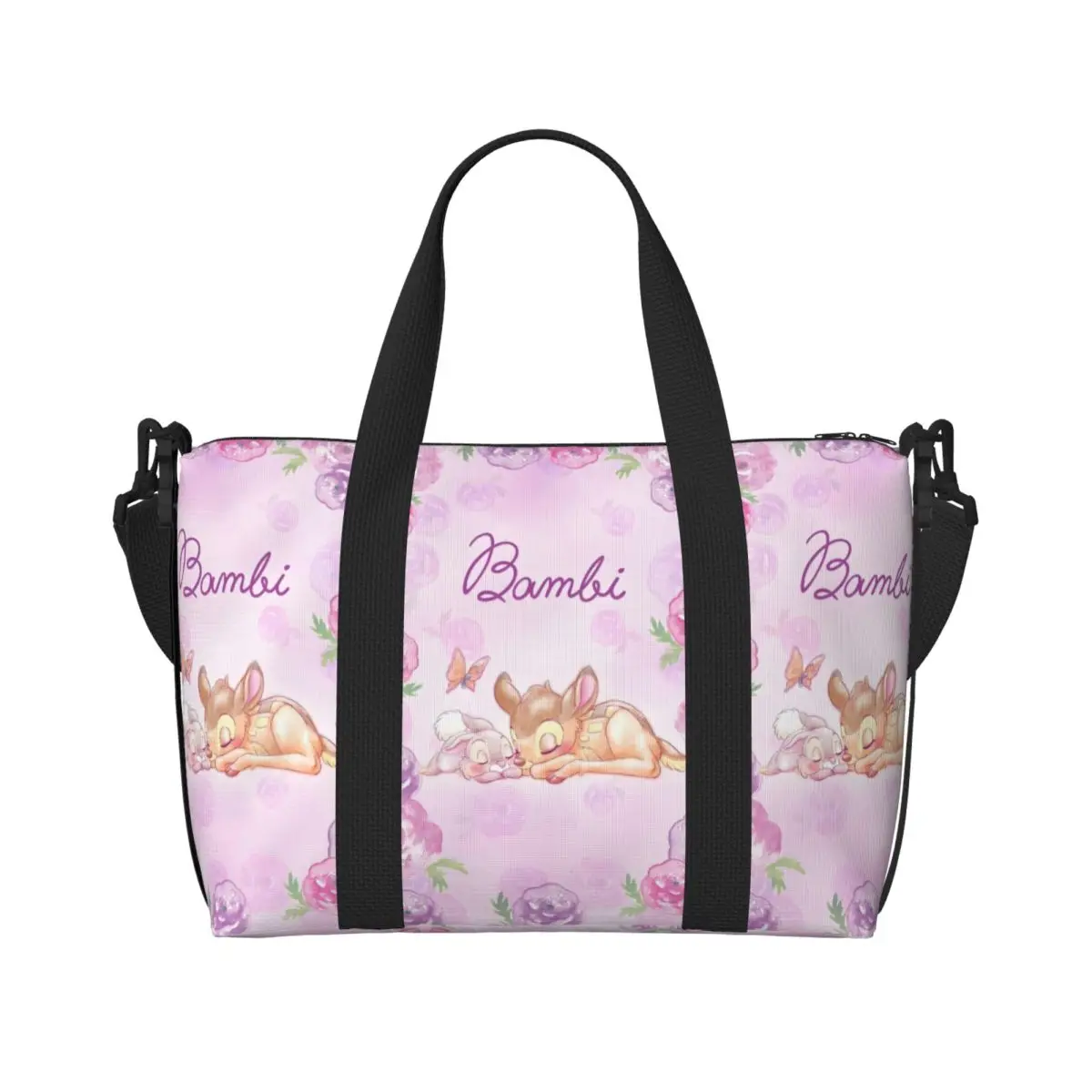 

Custom Cute Deer Bambi Tote Bag Women Large Capacity Kawaii Cartoon Anime Gym Beach Shoulder Travel Bag