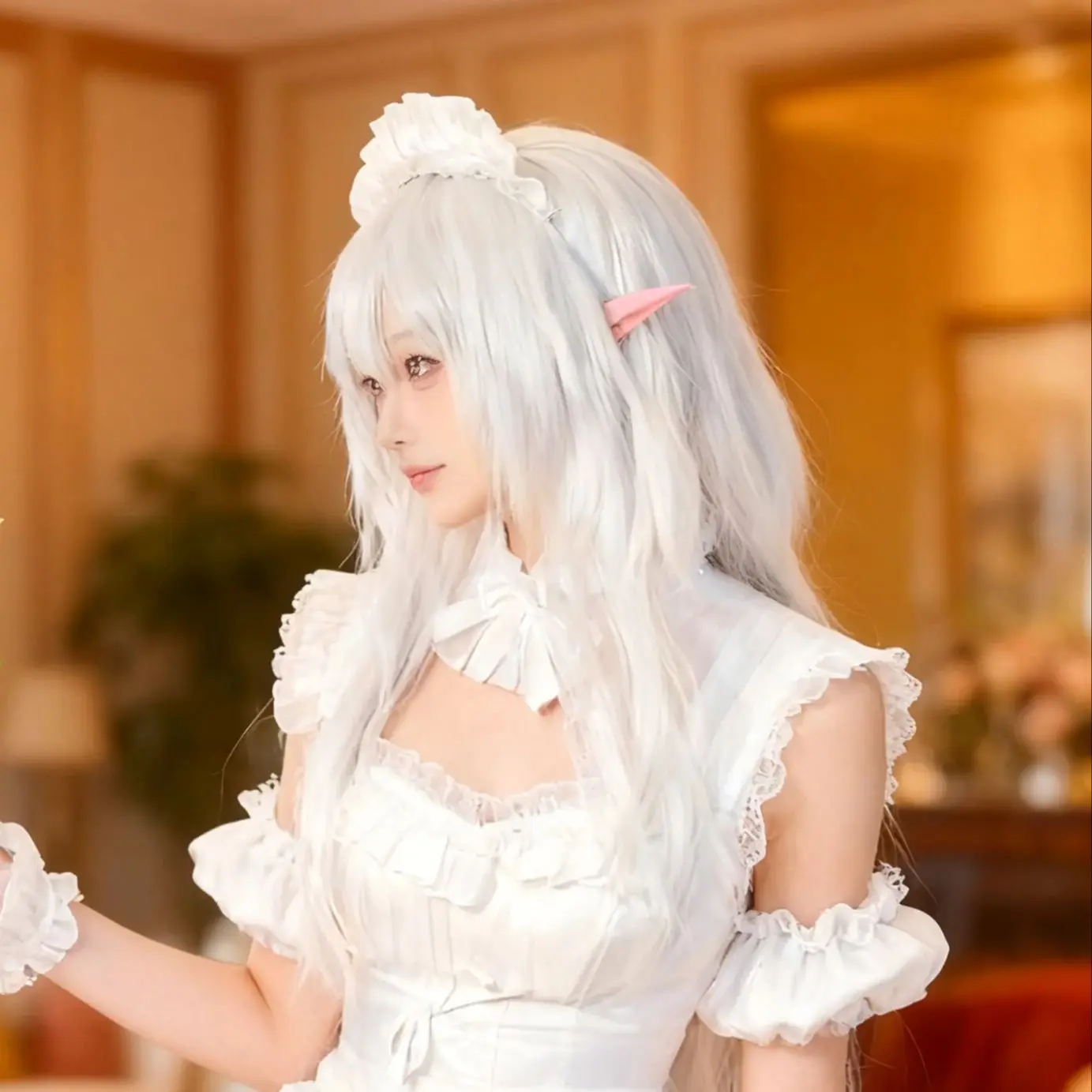 

Game Fate/Grand Order FGO fate Lady Avalo Merlin Cosplay Wig 95CM white long hair Synthetic Wig+Wig cap Party Halloween Wig