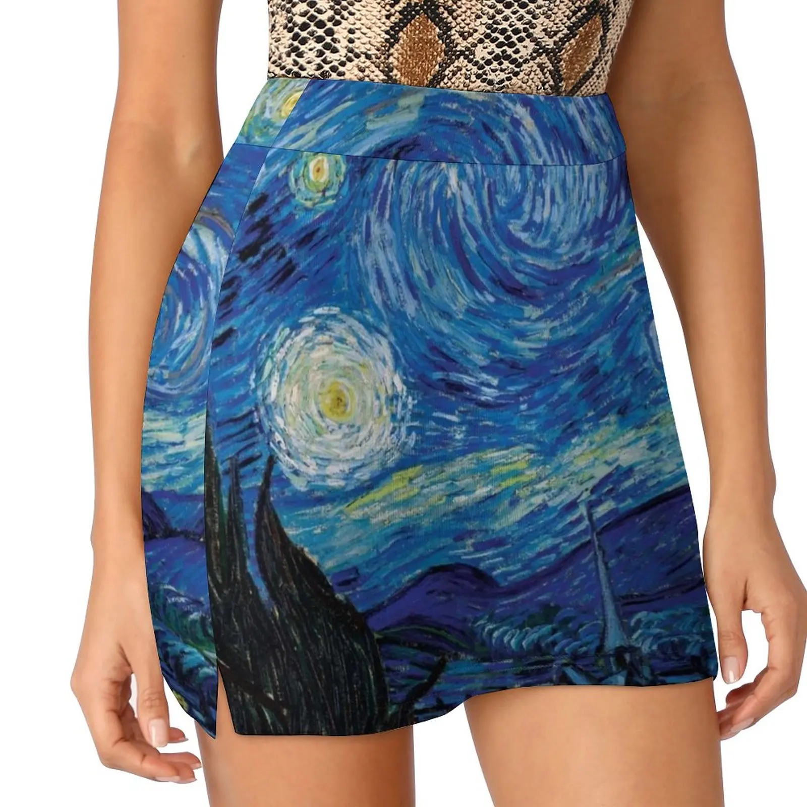 Vincent Van Gogh-Starry Night Women's skirt Mini Skirts A Line Skirt With Hide Pocket Starry Night Van Gogh Night Stars Starry