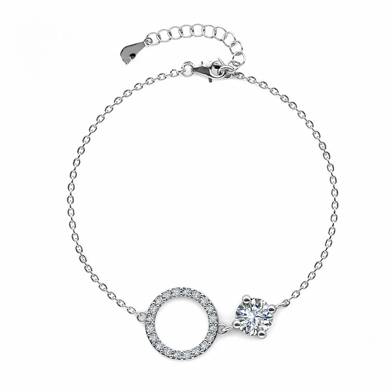 

925 Sterling Silver 1ct D Color Moissanite Zircon Eternity Circle Charm Bracelet Fine Jewelry Platinum Plated Pass Diamond Test