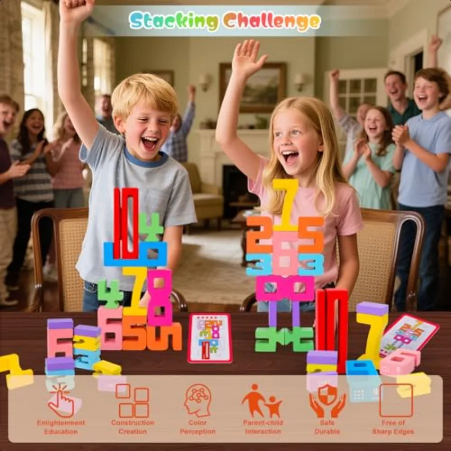 40 SZT. Drewniane Klocki Numeryczne Narzędzia do Nauki Matematyki Cyfrowe Klocki 110 do Układania Klocków Zabawki Konkurs Balansu