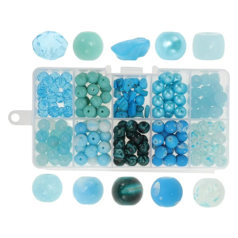 8mm Round Glass Beads for Bracelets, 200 Pcs for Jewelry Making Lake Blue