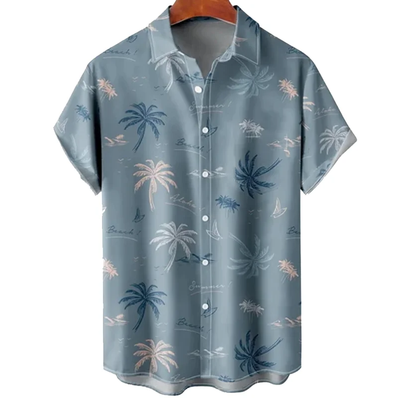 

Summer Hawaiian Short Sleeve Shirts 3D Coconut Tree Print Loose Comfort Button Lapel Summer Casual Shirts Men's Ventilate Tops