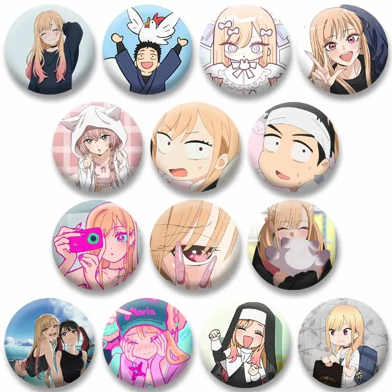Bonito dos desenhos animados menina marin kitagawa emblemas anime meu vestido querido botão pino redondo broches no chapéu saco acessórios jóias presentes