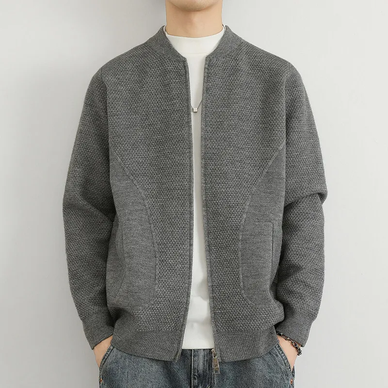 

Мужской утепленный кардиган на молнии, вязаный свитер, повседневная верхняя одежда, однотонный, осенне-зимний, модный