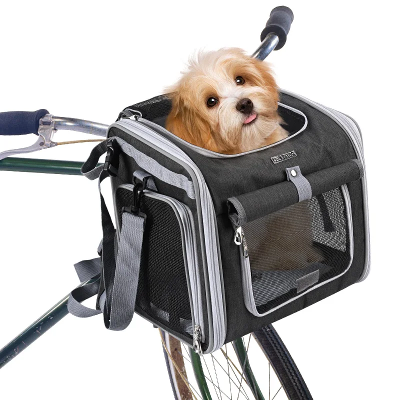 Mochila transportadora para perro y gato, cesta bici plegable 4 accesos - imagen 5