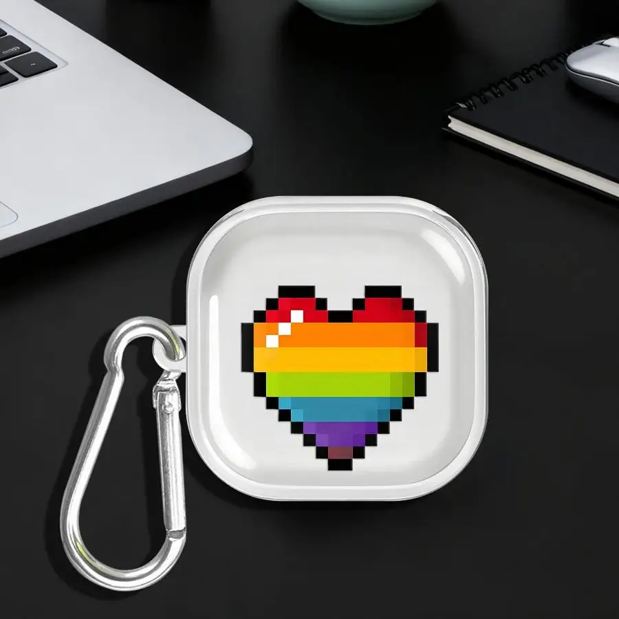 Pixel Rainbow Leopard Print Heart Case For Samsung Galaxy Buds Live 3 FE 4Pro 2 3Pro 2Pro 4 Pro Clear Earphone Cases Cover With