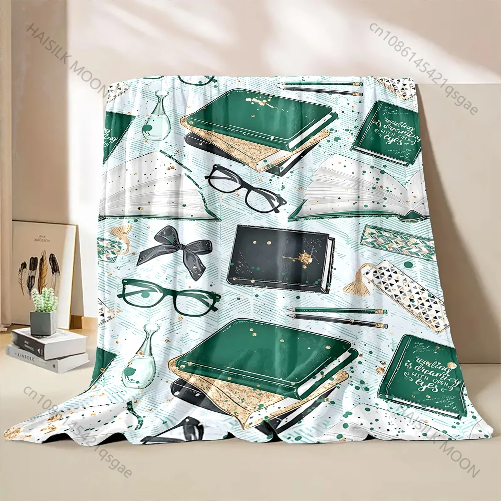 Multiple sizes Books, glasses, stationery ensemble Print Blanket Warm Soft for Children Adults Luxury Gifts Home Sofa Travel