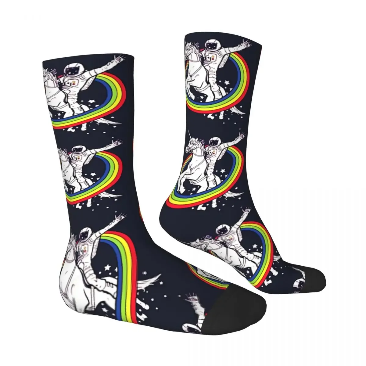 Happy Men's Socks Astronaut Riding Unicorn Rainbow Vintage Harajuku Alien Hip Hop Novelty Crew Crazy Sock Gift Pattern Printed