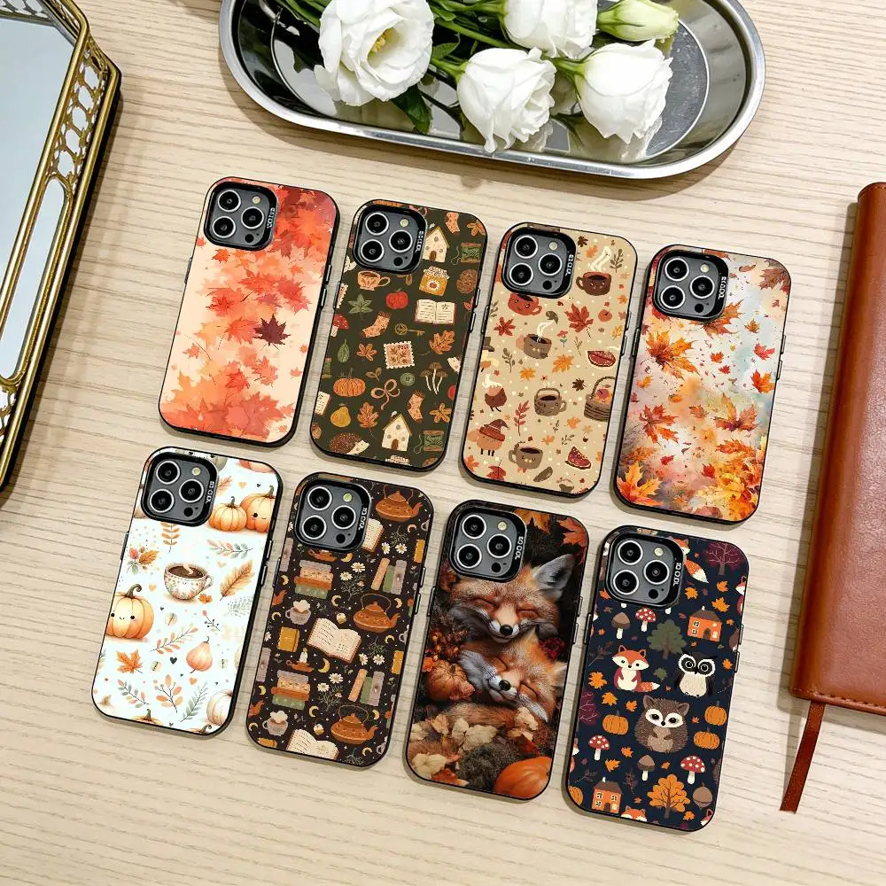 

Autumn Leaves Fall Fox Pumpkin Phone Case For iPhone17,16,15,14,13,12,11 Plus,Pro Max Black Candy silver phone case