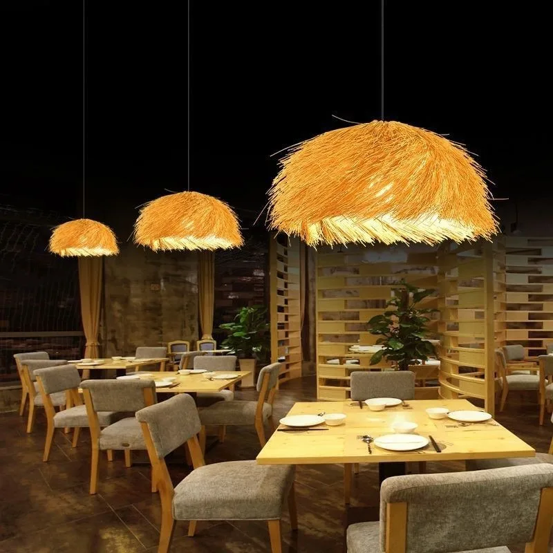 レトロ麦わら帽子籐ペンダントライトクリエイティブ日本東南アジア田舎スタイルレストランとホームステイ装飾ランプ