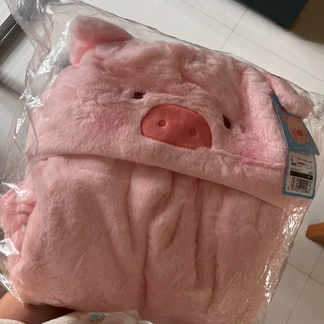 Original Lulu The Piggy Hooded Blanket Pink Pig Plush Shawl Cape For Home Office Sofa Nap Daily Use Winter Holiday Gift